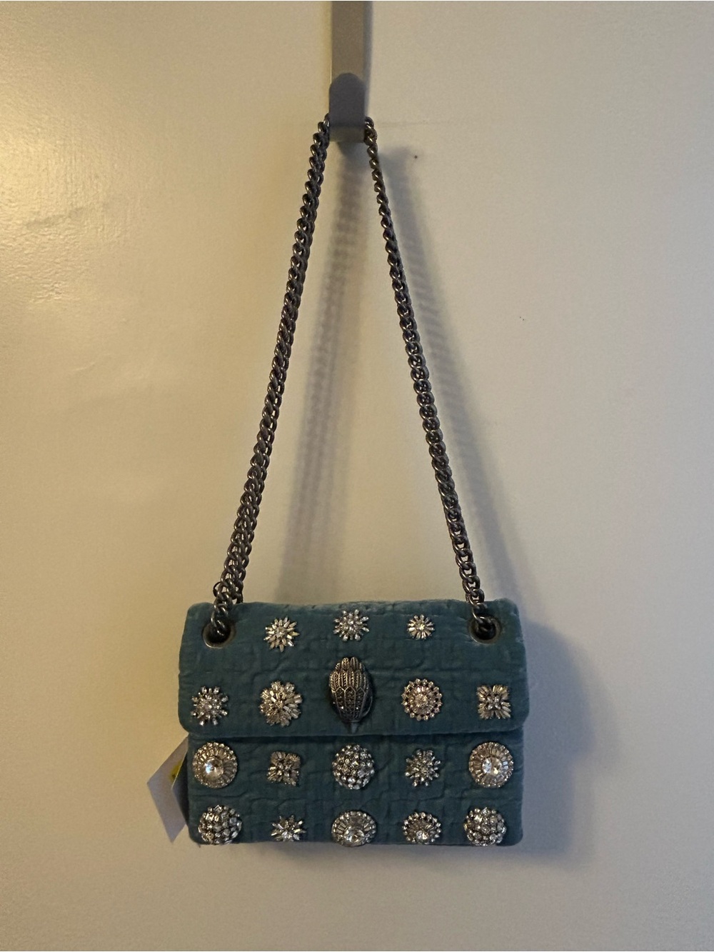 Kurt Geiger Blue Quilted Shoulder Bag with Crystal Embellishments - Picture 9 of 16